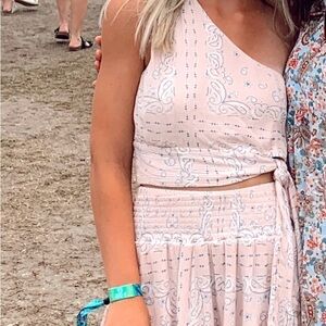 Ocean Drive Blush Pink Paisley Set (One Shoulder Top and Skirt)